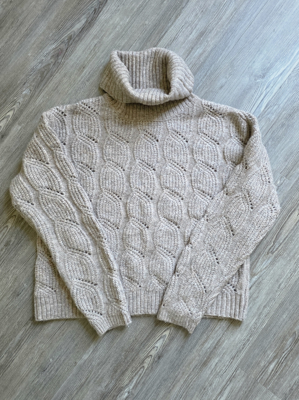 Pink Rose Cream Cable Knit Turtleneck Sweater